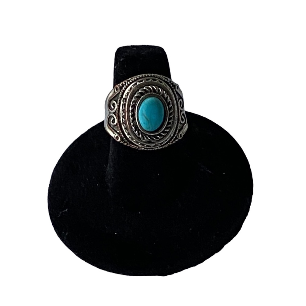 Silver Tone and Faux Turquoise Large Statement Ring